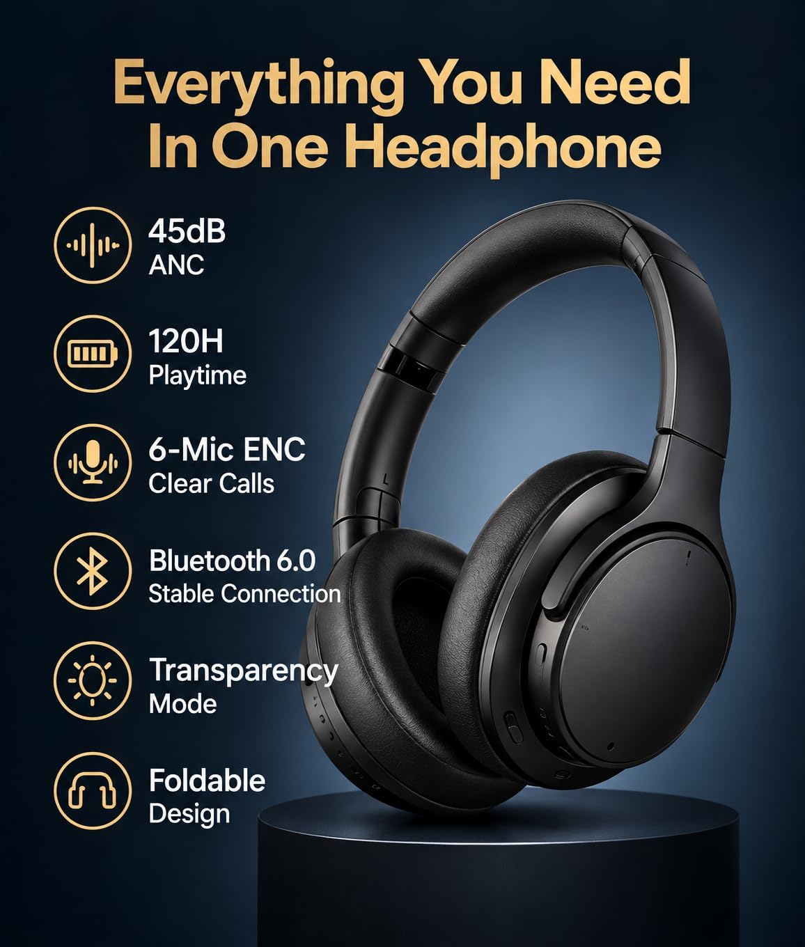 Detalle 2 de Hybird Over-Ear Headphones with 45dB ANC