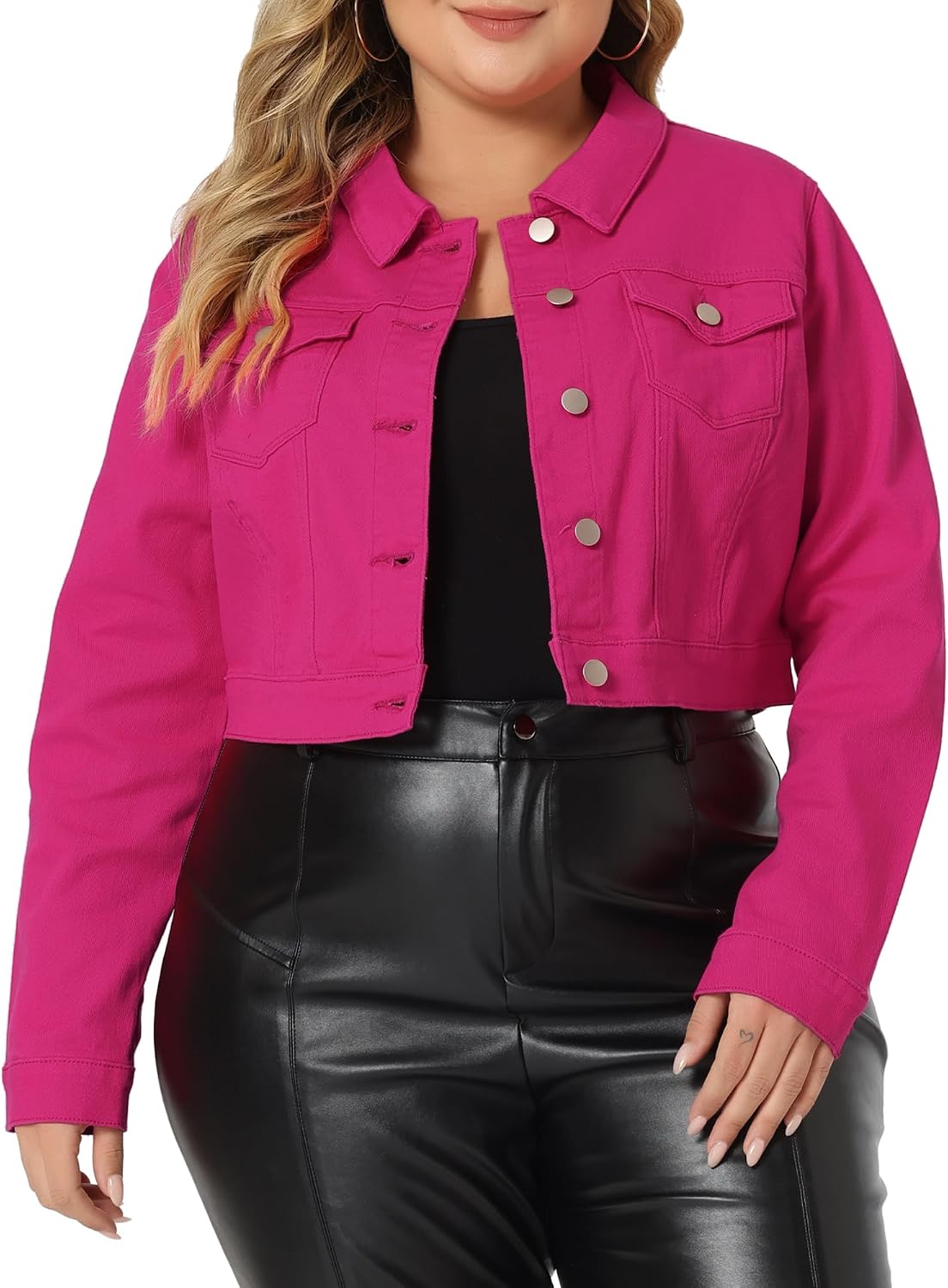 Detalle de uxcell Women's Plus-Size Denim Jacket, Cropped