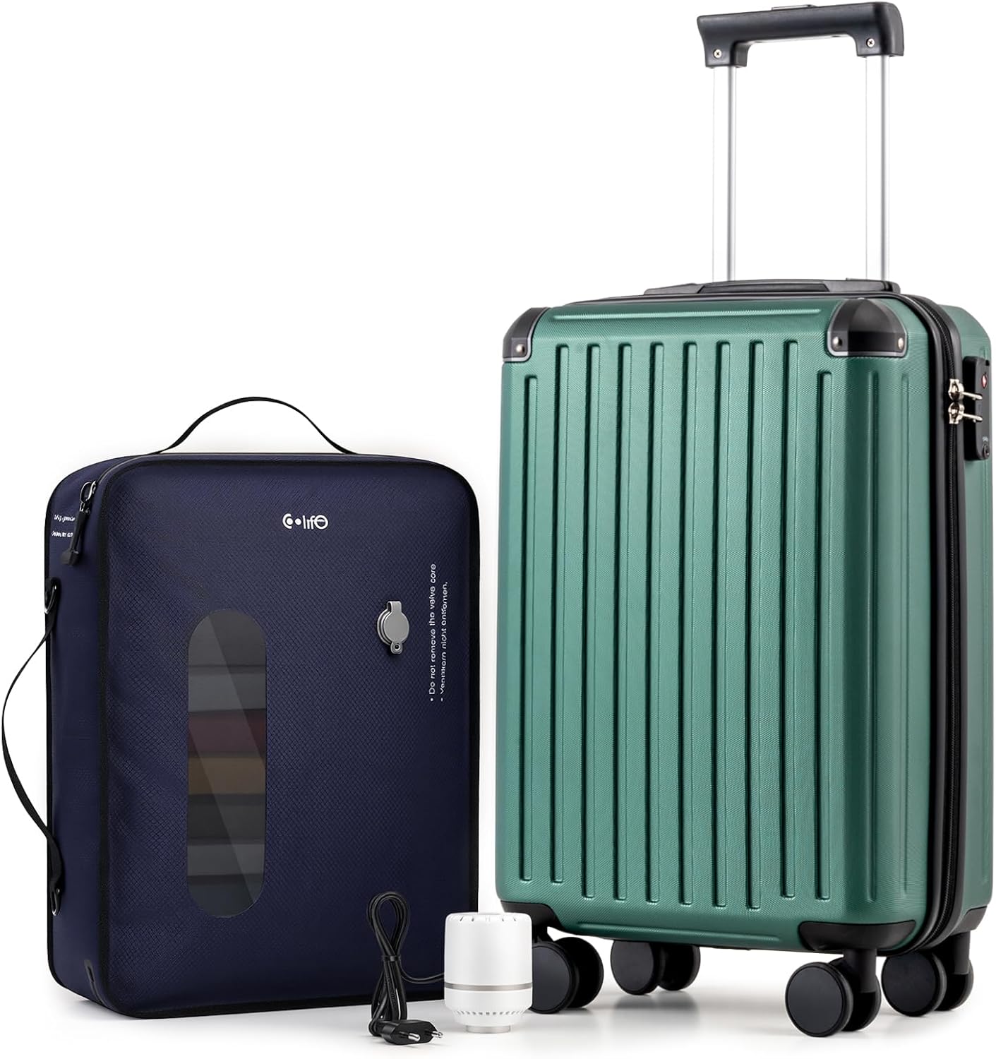 Detalle de COOLIFE Ryanair Handgepäck Koffer 55x35x20 cm + Vakuumbeutel 60% mehr Platz – ABS+PC mit TSA-Schloss