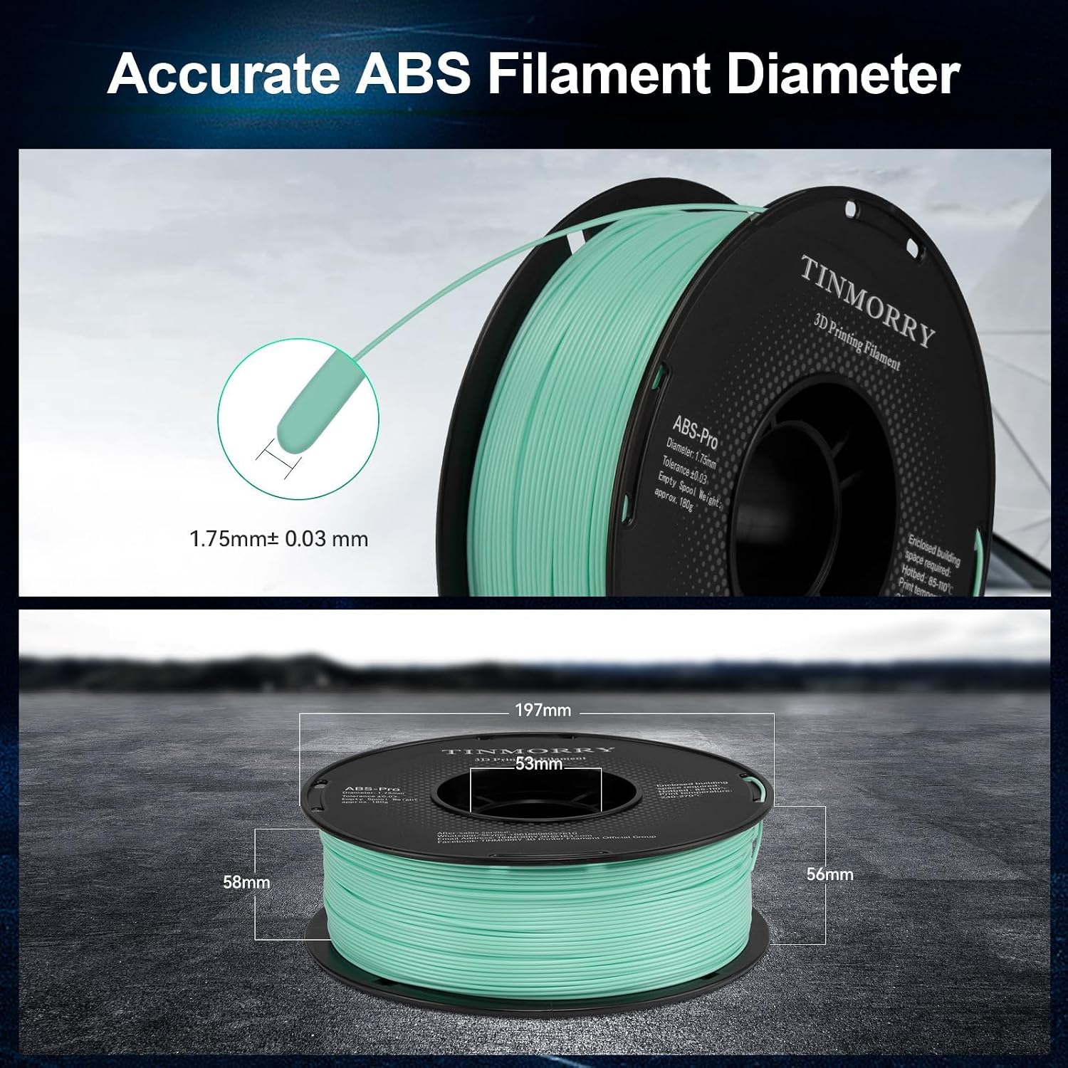 Detalle de TINMORRY ABS Filament 1,75 mm (ABS Pro) Cyan – 1-kg-Rolle mit Maßgenauigkeit ±0,03 mm