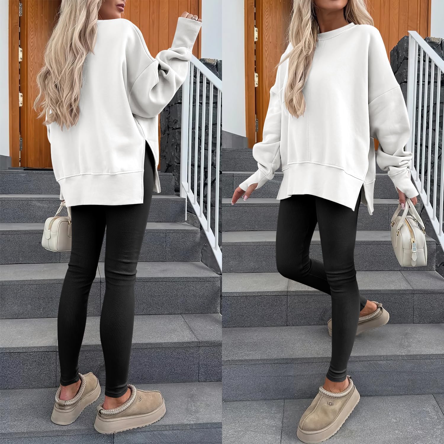 Detalle de ANRABESS Oversized Women's Sweatshirt with Thumbholes, Fleece Lining and Side Slits