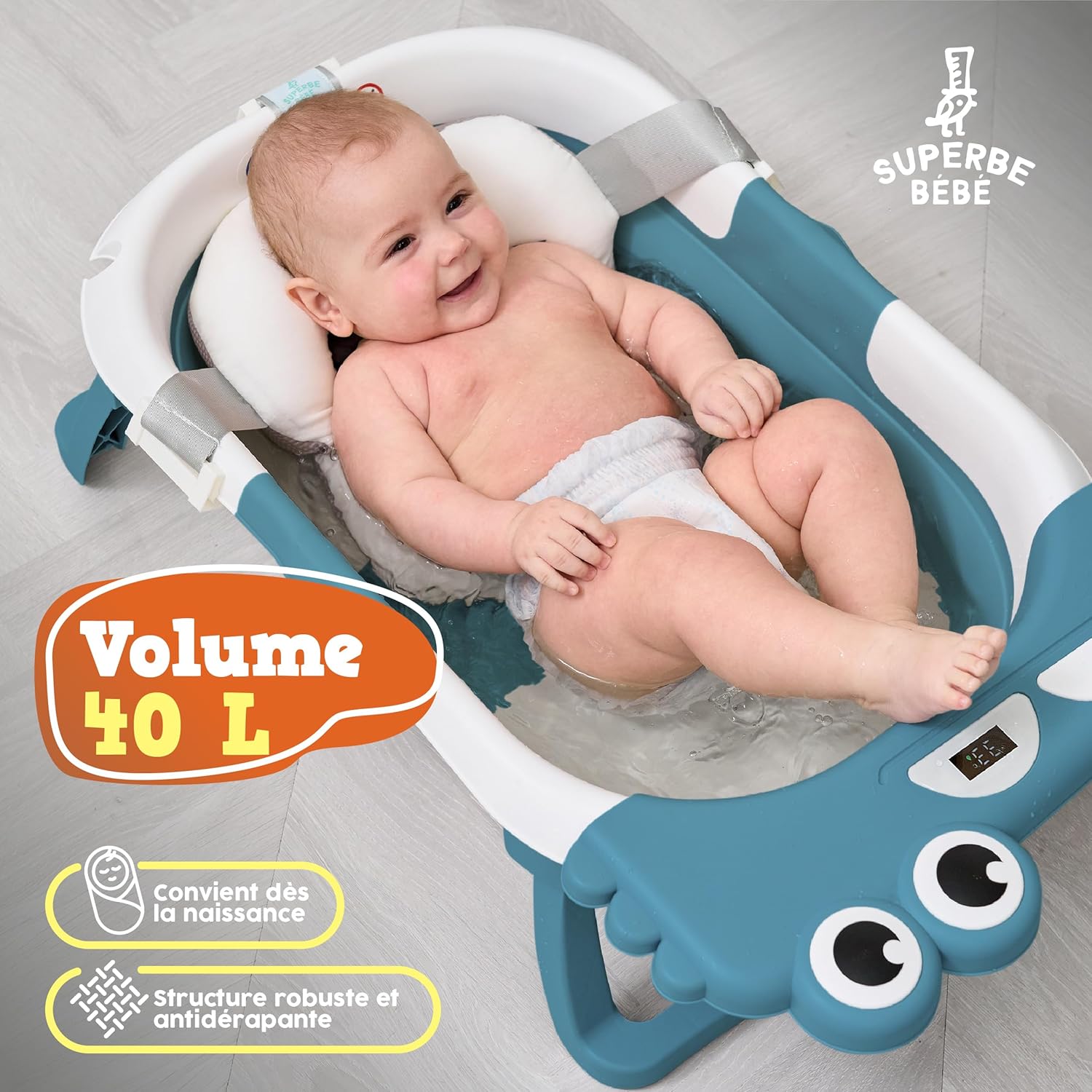 Thumbnail 3 de Baignoire bébé pliable XXL avec coussin de bain et thermomètre intégré
