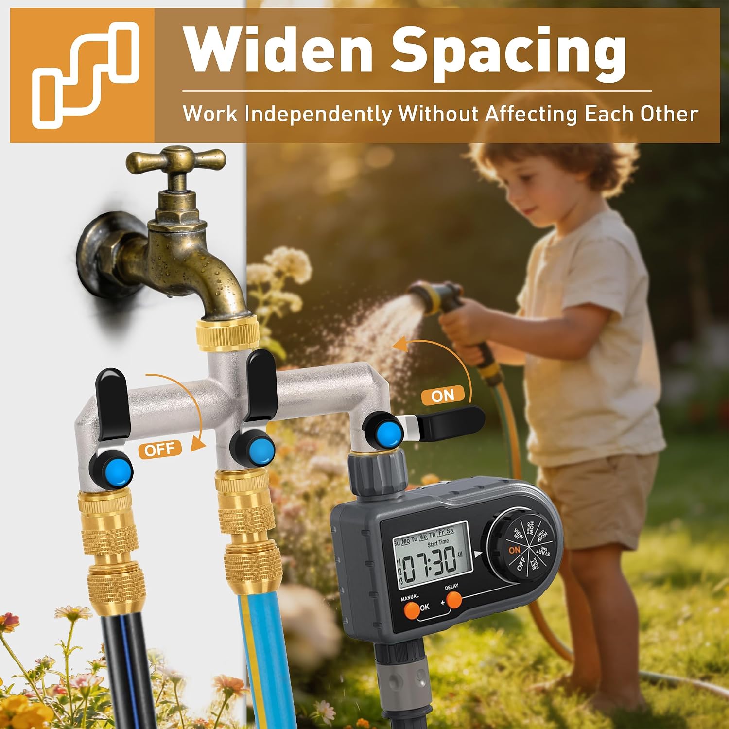 Thumbnail 1 de OPERMAXER 3-Wege Wasserhahn Wasserverteiler aus 304 Edelstahl – 3/4 Zoll Messing Anschluss mit Absperrhähnen