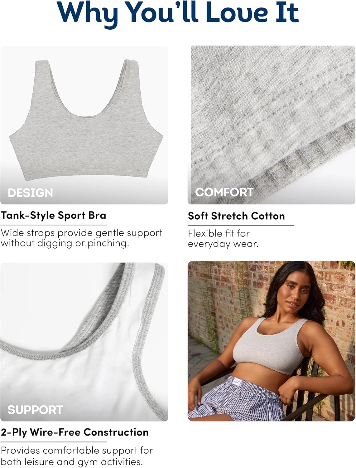Detalle de Fruit of the Loom Women's Built Up Tank Style Sports Bra Value Pack
