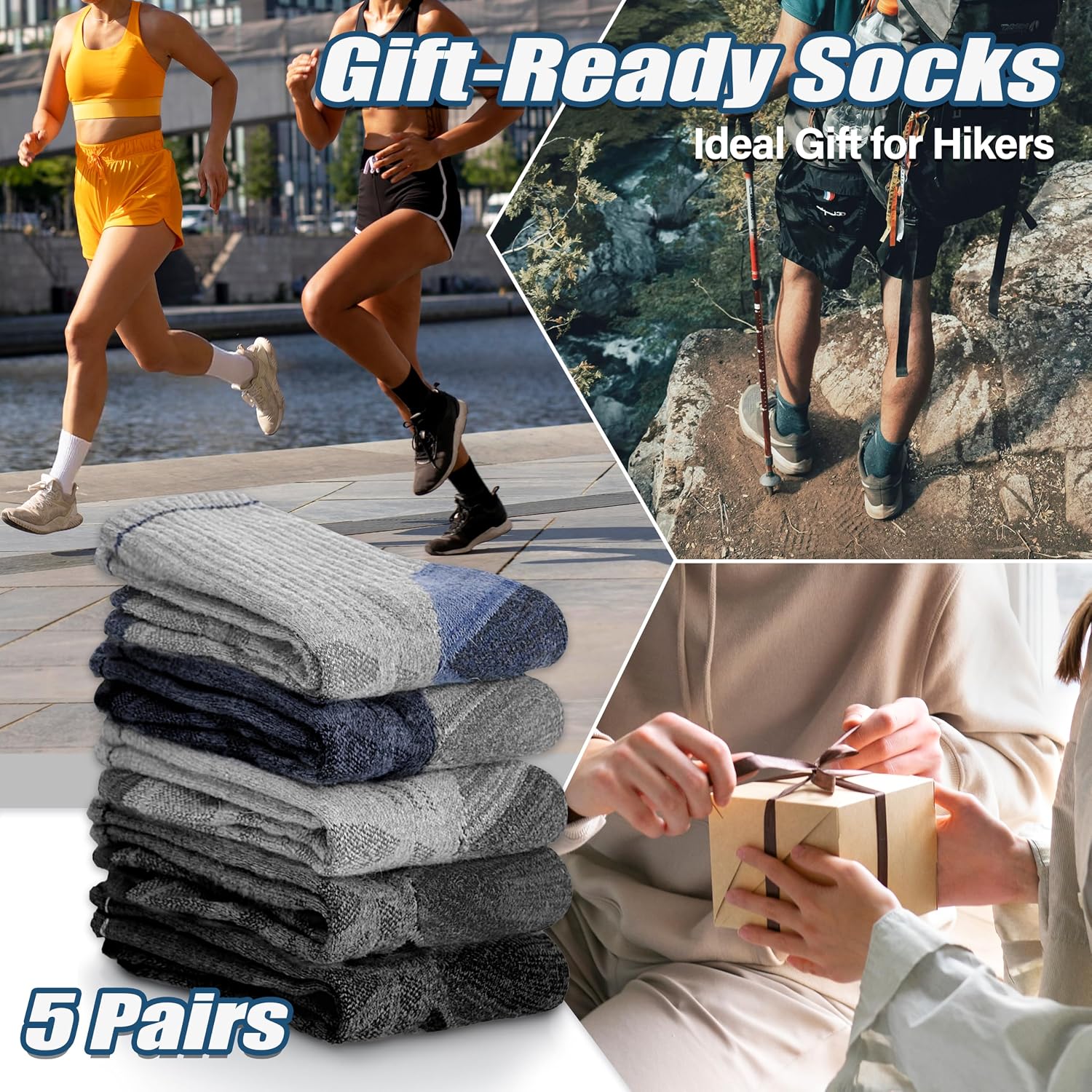 Thumbnail 5 de ANTSANG Merino Wool Hiking Socks, 5 Pairs, Crew with Targeted Cushioning