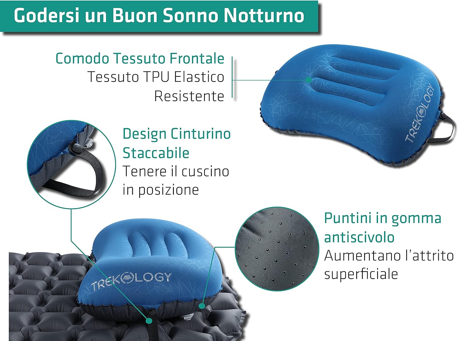 Thumbnail 2 de TREKOLOGY ALUFT 2.0 cuscino gonfiabile ultraleggero da viaggio e campeggio (DEEPBLUE)