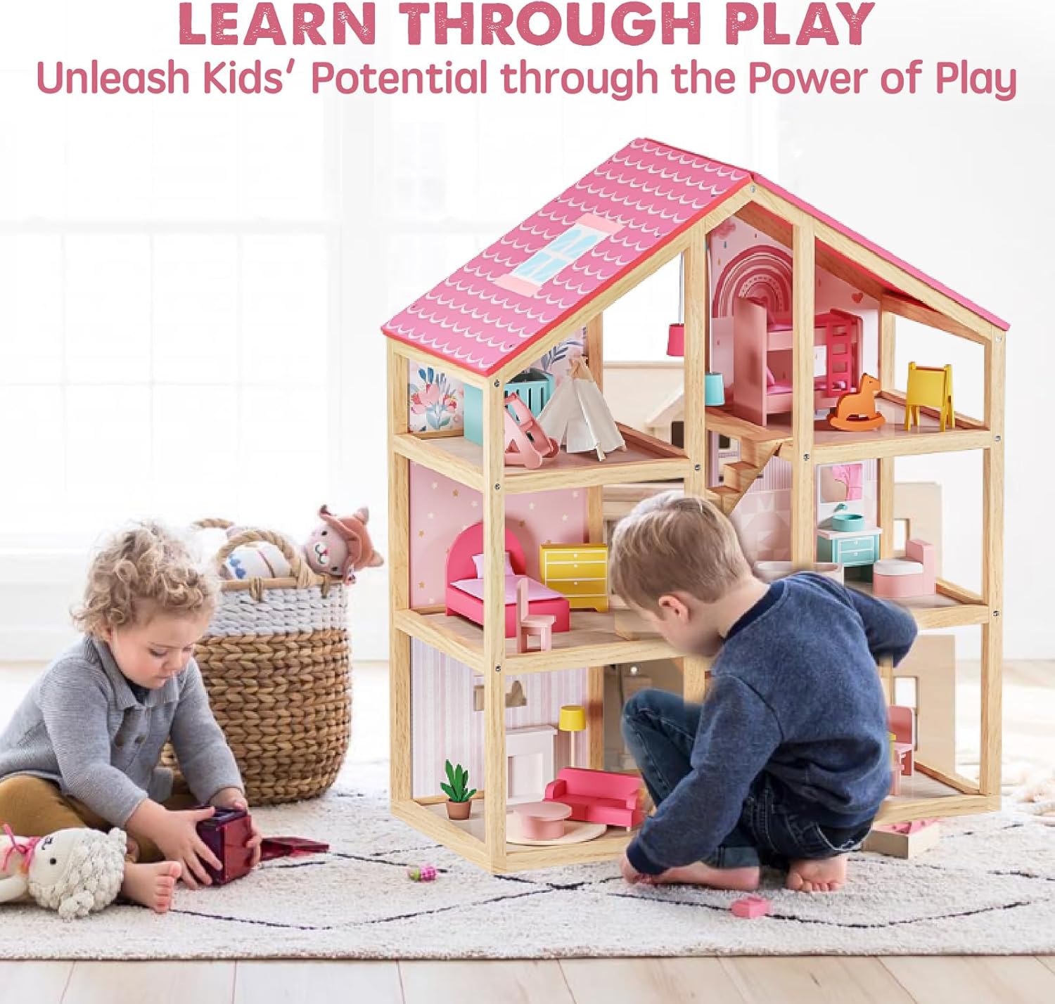 Detalle 2 de Tiny Land Wooden Dollhouse 6 Rooms đźŹ