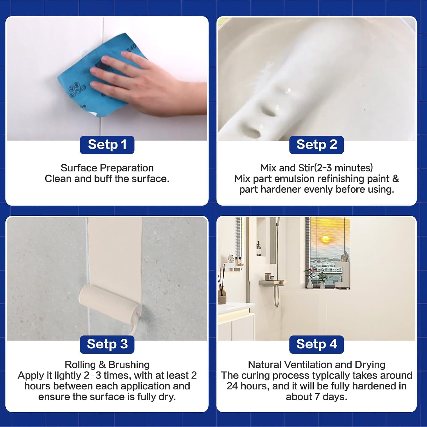 Thumbnail 6 de Mollor MO073-21 Tub and Tile Refinishing Kit, 35 oz White Semi-Gloss Paint