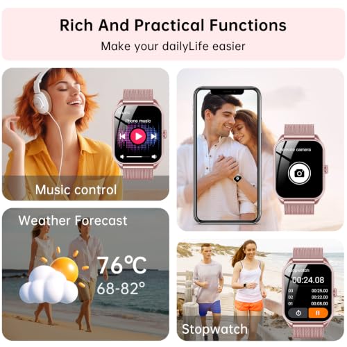 Detalle de Taopodo JX637 Damen-Smartwatch mit Telefonfunktion – 1,83 Zoll Touchscreen, 120+ Sportmodi, IP68 Rose
