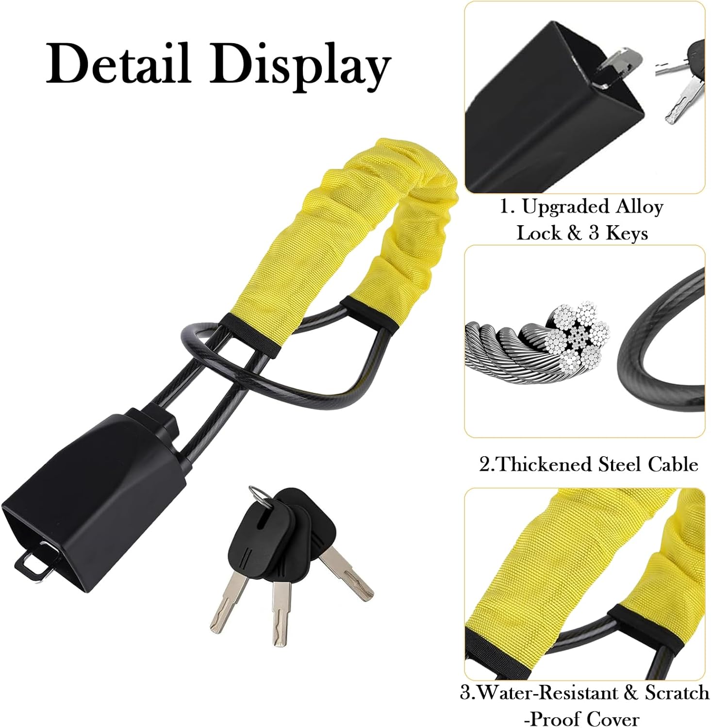 Thumbnail 1 de HZXYchen Steering Wheel Lock with Seat Belt Lock and 3 Keys (High-Visibility Yellow)