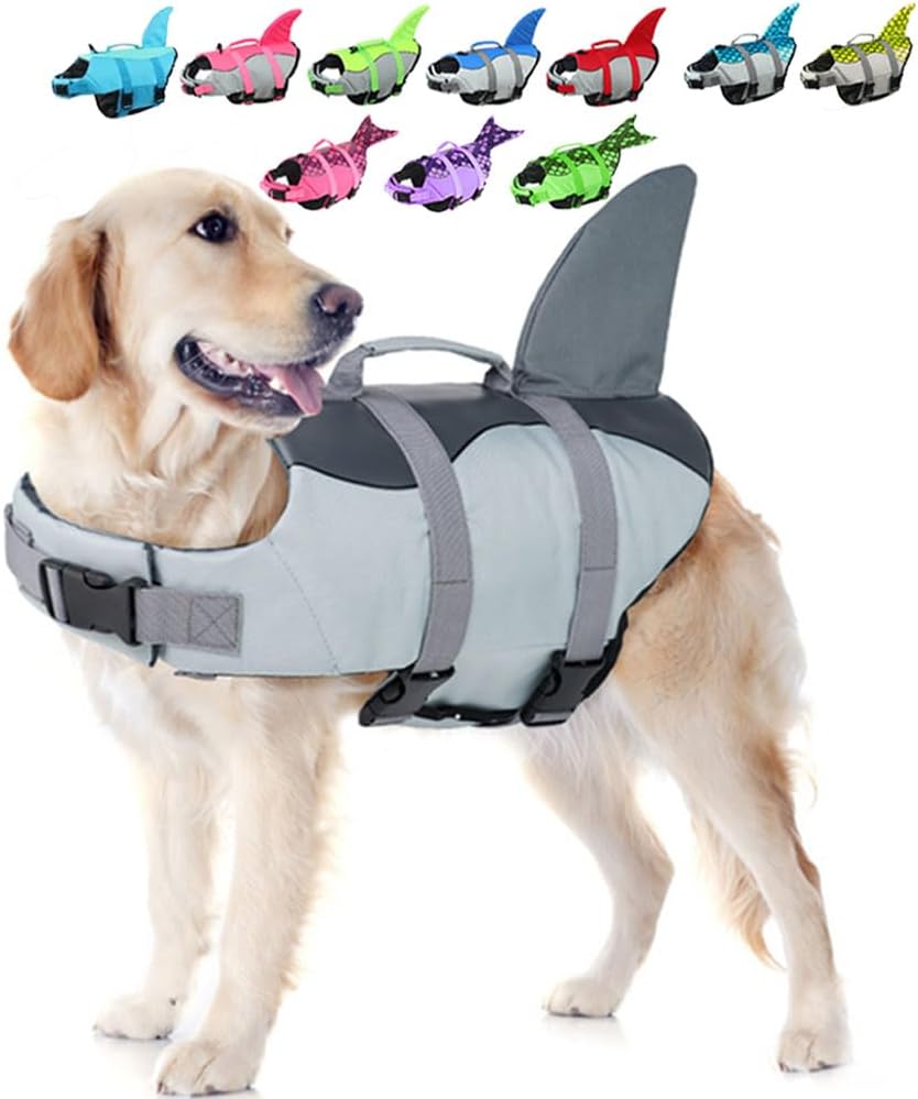 Detalle de EMUST Shark Life Jacket for Dogs – Adjustable Ripstop Vest with Rescue Handle