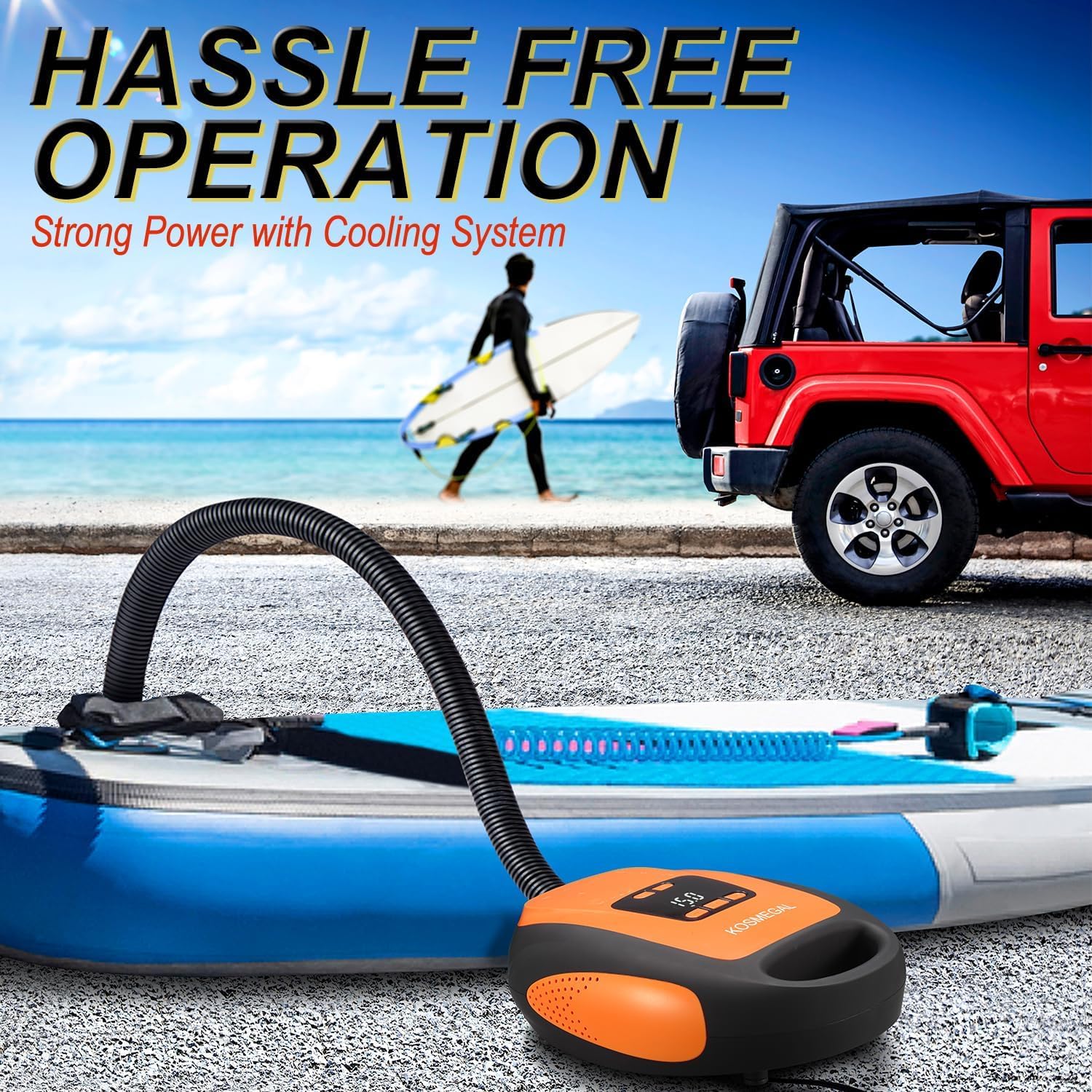 Detalle 2 de kosmegal Electric Portable Paddle Board Pump (20PSI) for SUP, Inflatables & More