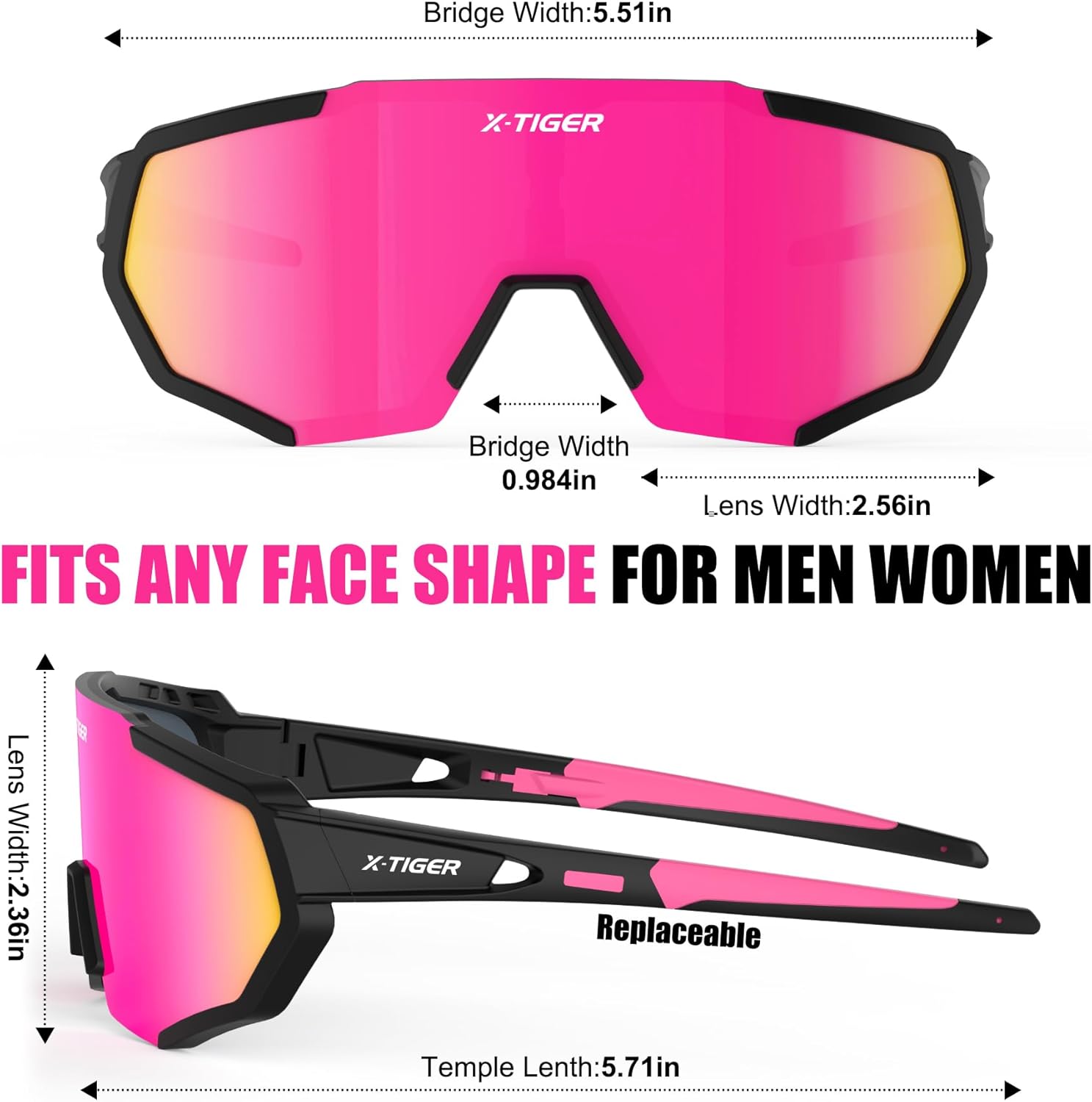 Thumbnail 6 de X-TIGER Fahrradbrille – UV400 Polarisierte Sportbrille mit TR90-Rahmen, 5 Wechselgläsern und montierbarem Brillenband