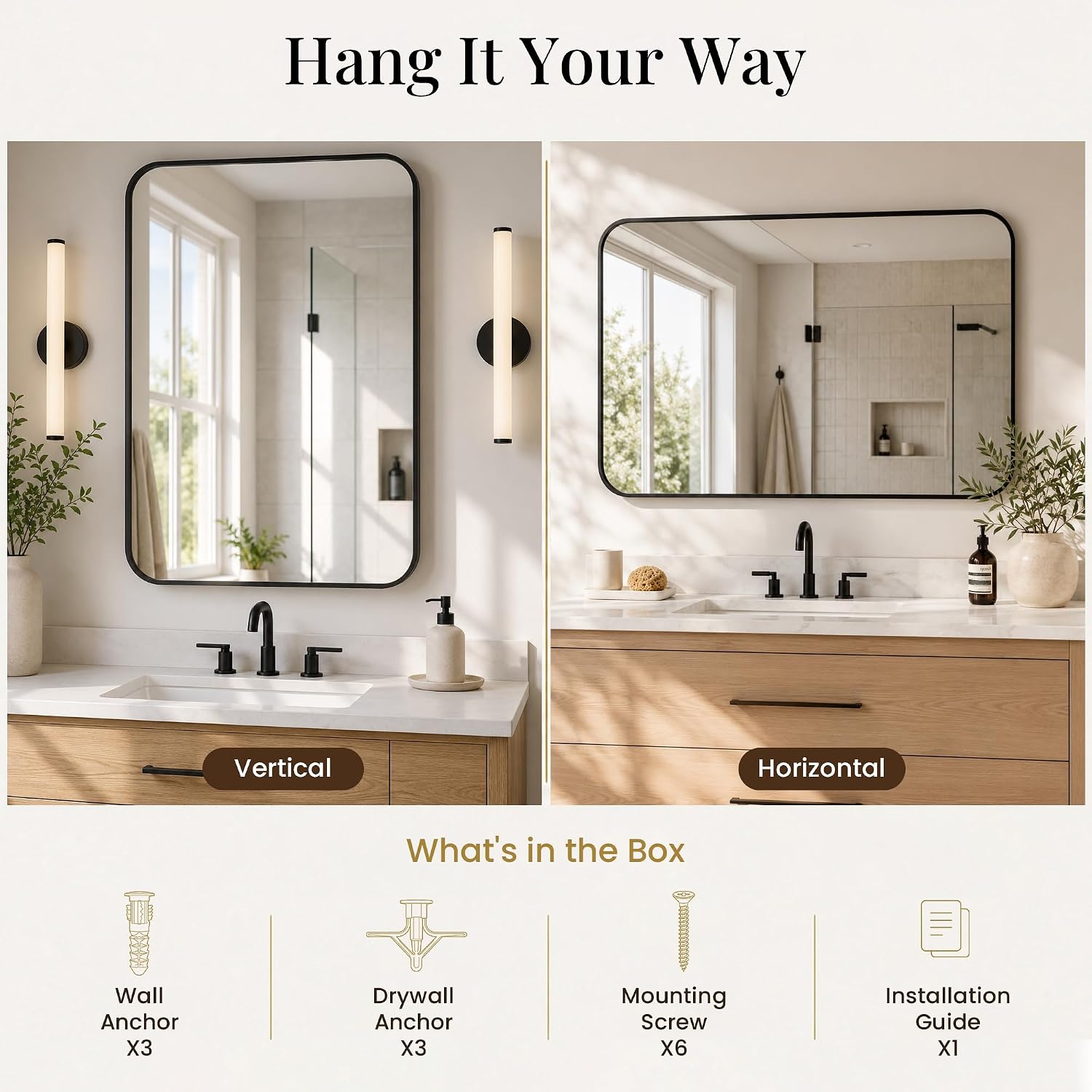 Thumbnail 5 de Pocetry 2-Pack 24x36 in Matte Black Bathroom Vanity Mirrors (HD Shatterproof Glass, Rustproof)