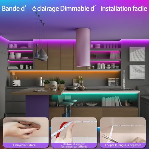 Detalle de Tenmiro Ruban Led 5m – bande LED autocollante, contrôlée par APP et télécommande 44 touches