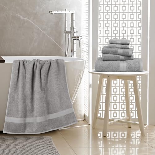 Detalle 2 de Amazon Basics Juego de Toallas Baño Completo: 6 piezas en 100% algodón, gris