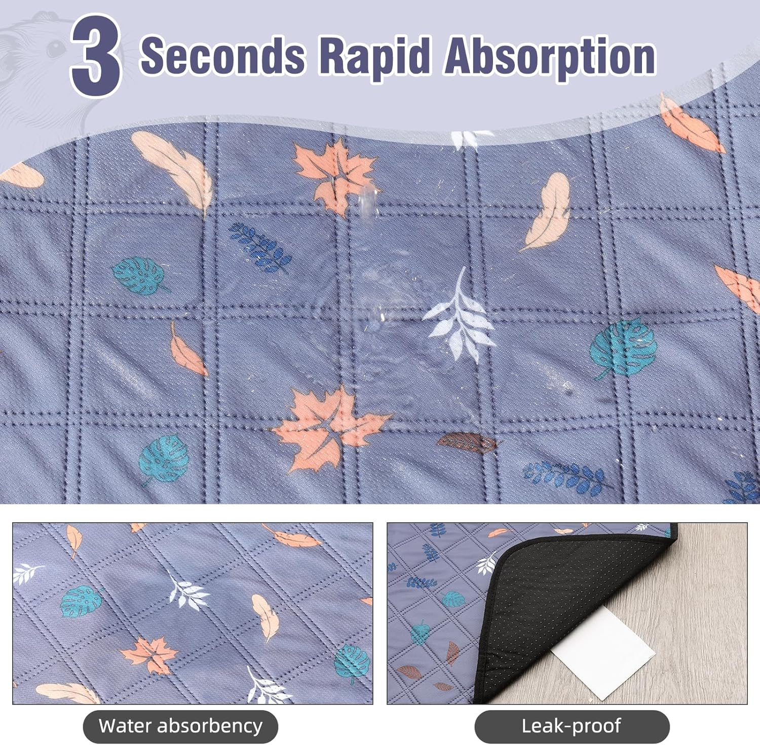 Thumbnail 5 de HOZKUY 2er-Set Pipi Pads 90x70 cm für Meerschweinchen – waschbare, rutschfeste Unterlage mit 4 Lagen