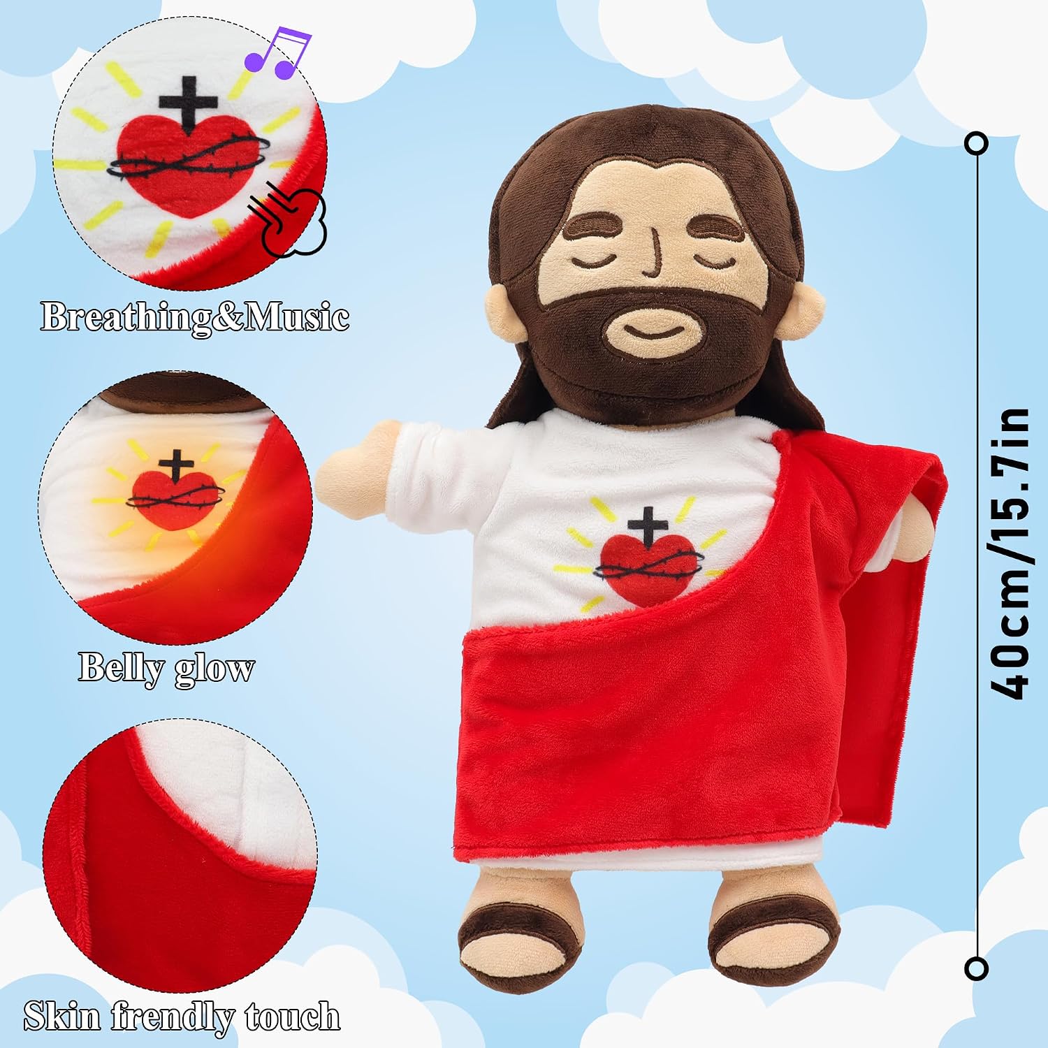 Thumbnail 1 de Yelakey Jesus Plush that Breathes — 13.8-Inch Jesus Stuffed Doll with Gentle Breath, Glow & Songs