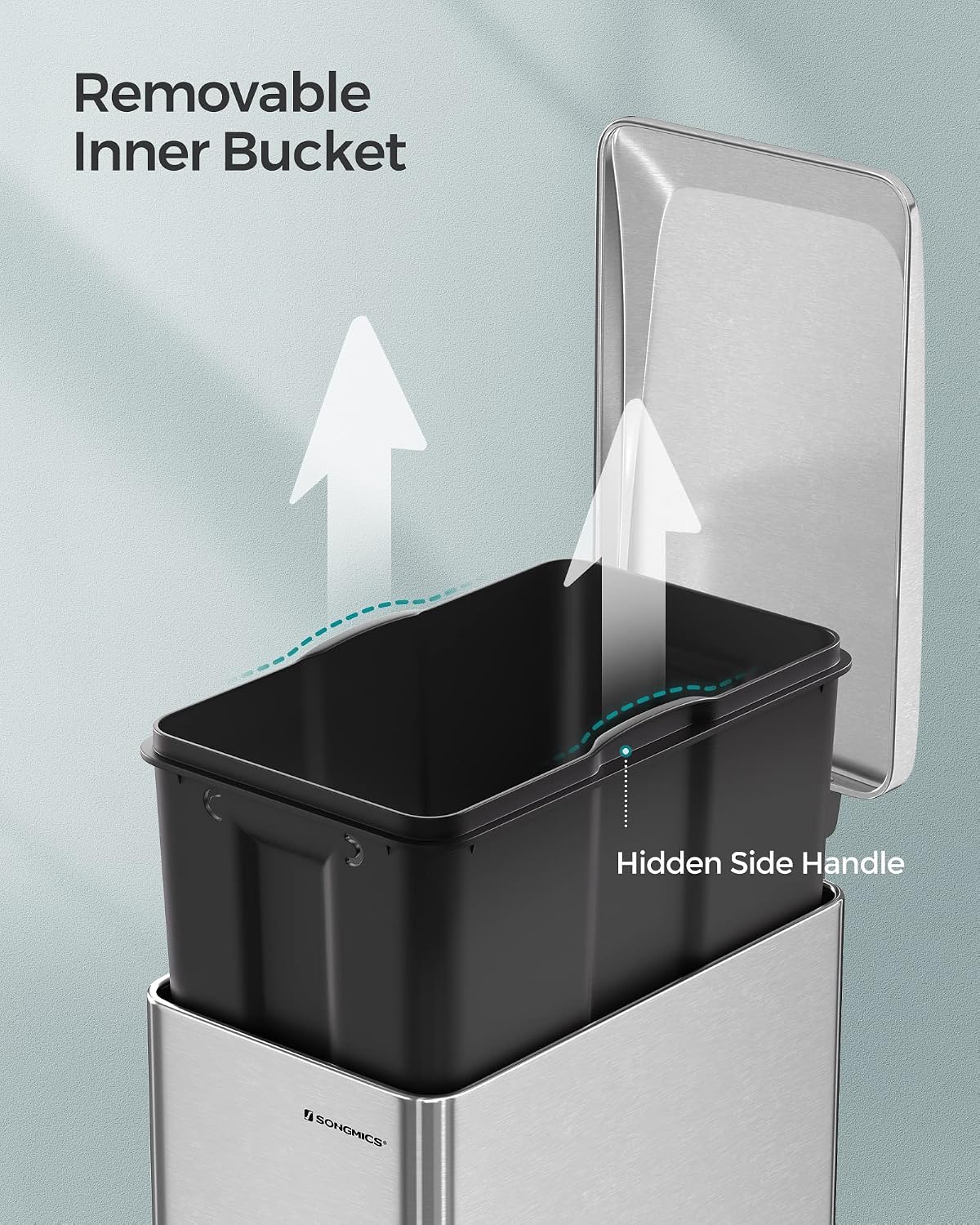 Detalle de SONGMICS Kitchen Bin 48L Slim Pedal Bin for Narrow Spaces (LTB510E48)