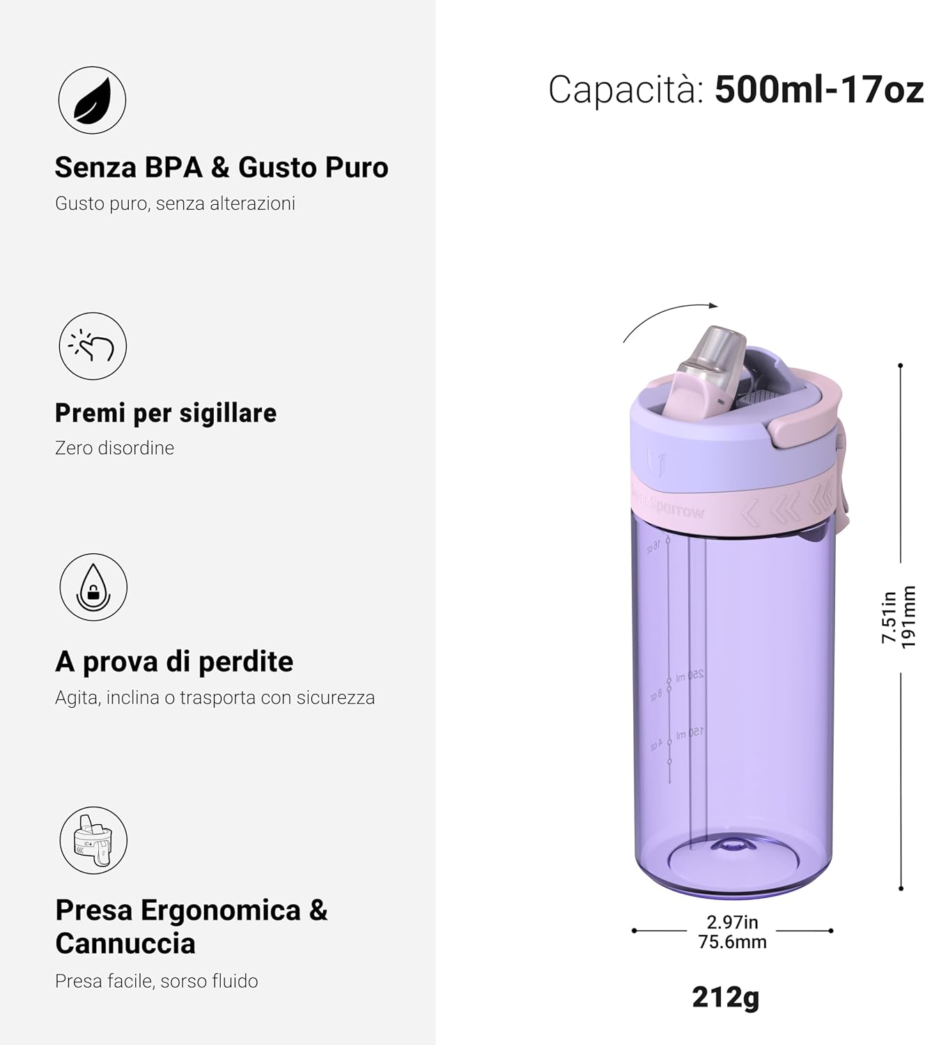 Detalle de Sparrow Borraccia TouchFlow 1 L senza perdite con cannuccia 🚰