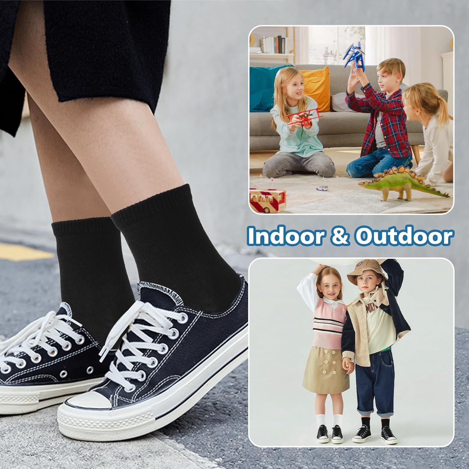 Thumbnail 4 de Zzxlw Kinder Sport-Socken Jungen Sneaker (Schwarz/Weiß/Grau) – 12 Paar, mittlerer Schaft, 3–13 Jahre