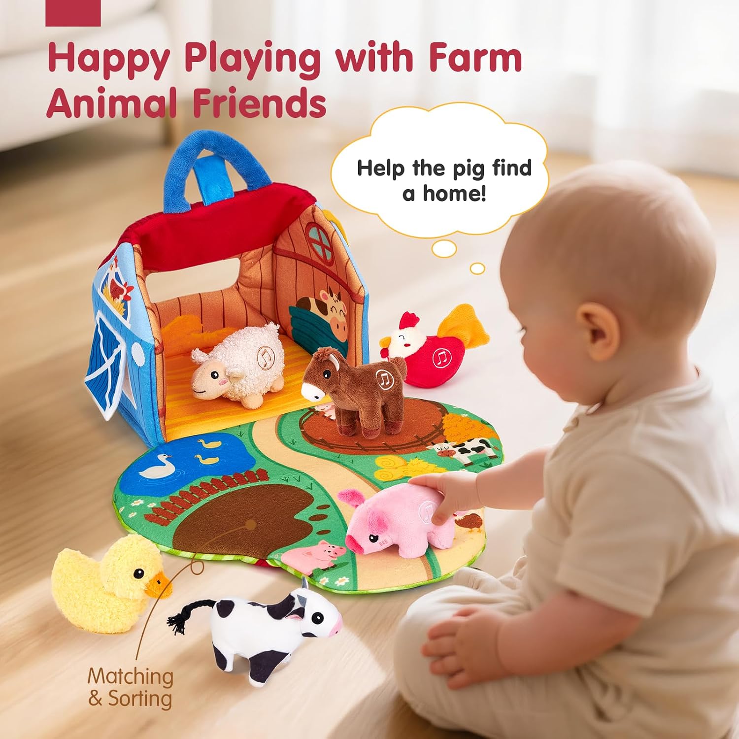 Thumbnail 4 de hahaland Baby Toys Plush Farm Animal Sound Set for 1 Year Old