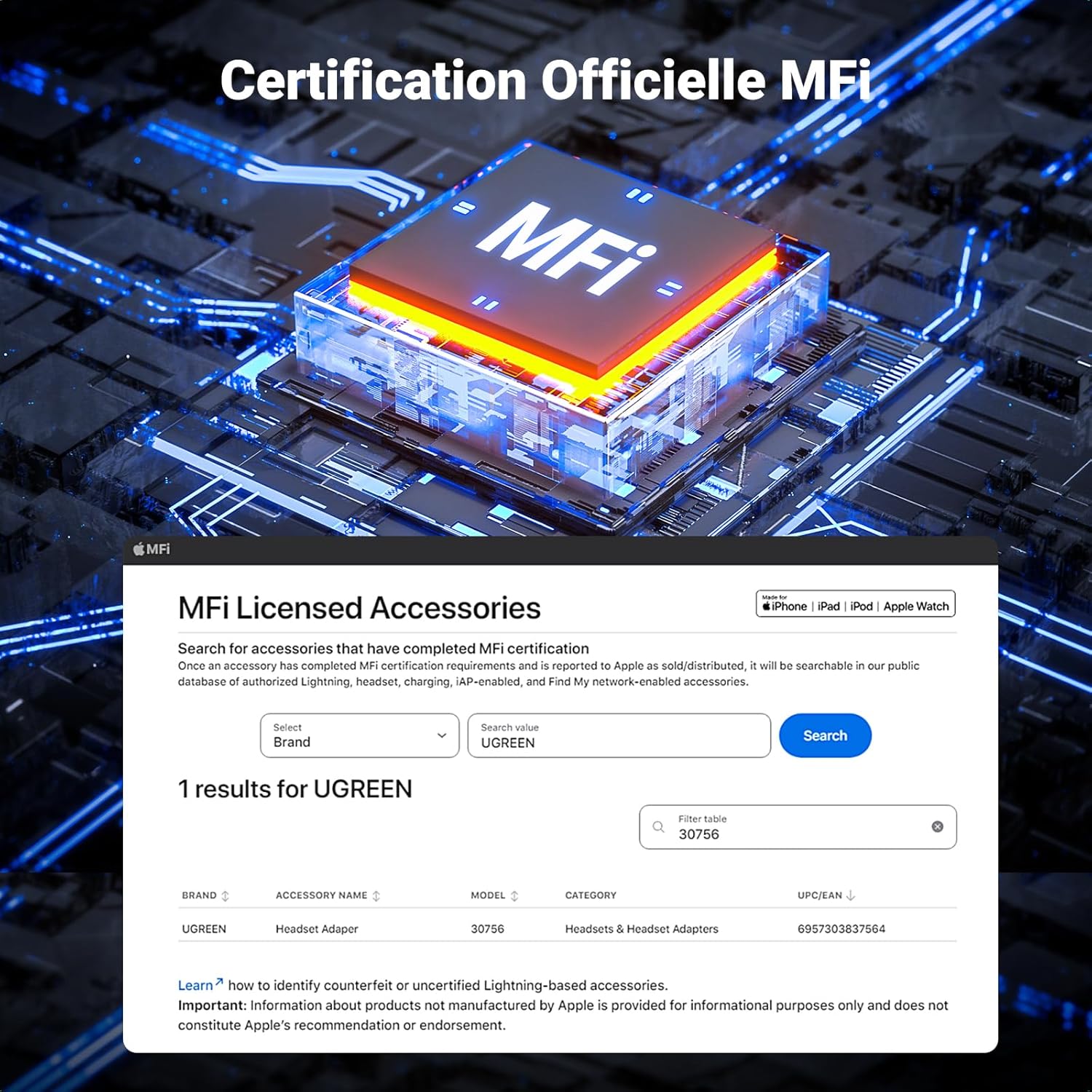 Thumbnail 1 de UGREEN adaptateur Lightning vers jack 3,5 mm MFi TRRS (noir) pour iPhone et iPad