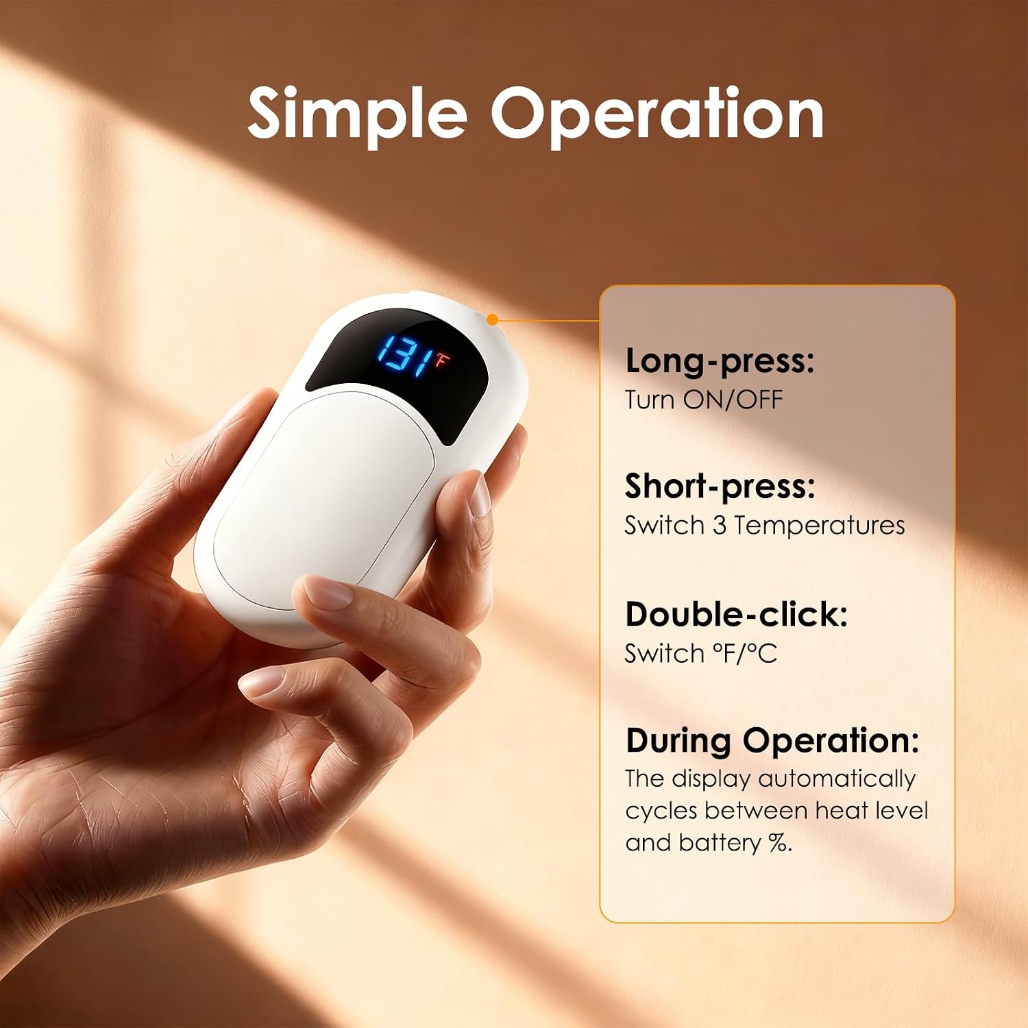 Detalle 2 de Hand Warmers 2-Pack (6400mAh Rechargeable) with 3 Heat Settings, up to 13Hrs