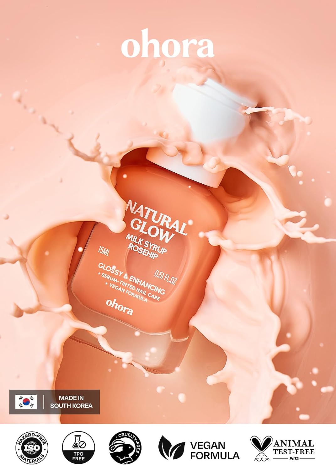 Detalle de ohora Natural Glow Milk Syrup Nail Strengthener (Rosehip), Tinted 15 mL Polish
