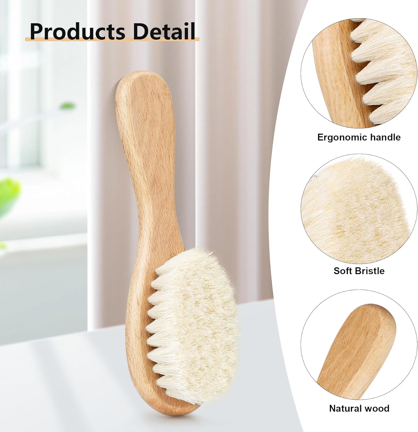 Thumbnail 1 de Molylove 3PCS Baby Hair Brush Set for Newborns & Toddlers with Wooden Handle and Comb
