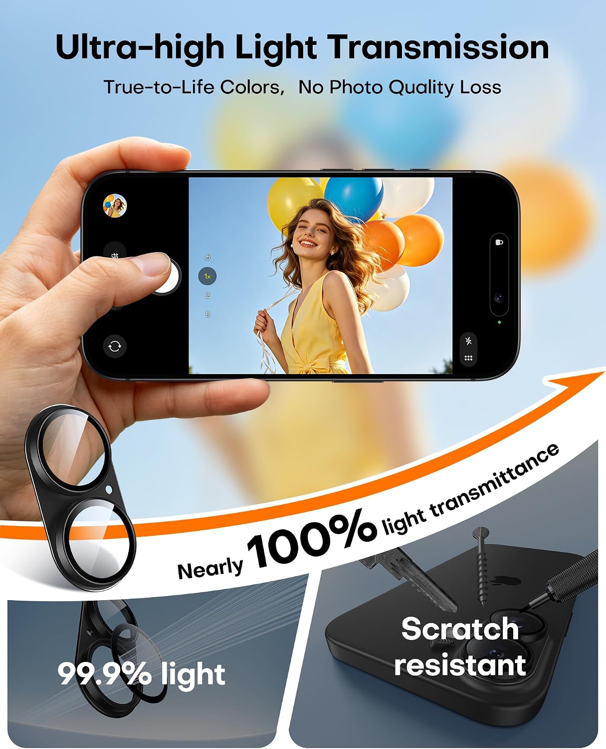 Detalle de TAURI 2 Pack for iPhone 17 Camera Lens Protector – Full Coverage, Military-Grade Shatterproof