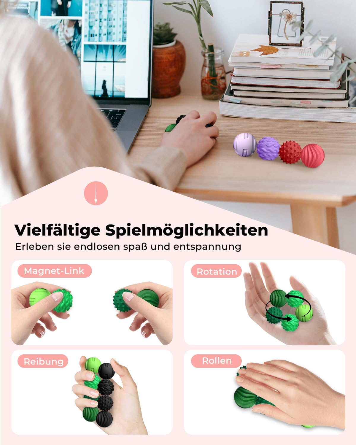 Detalle de XYOFUN Magnetische Silikon-Fidget-Toys, 8er-Set in Violett – Stressabbau für Büro und Zuhause