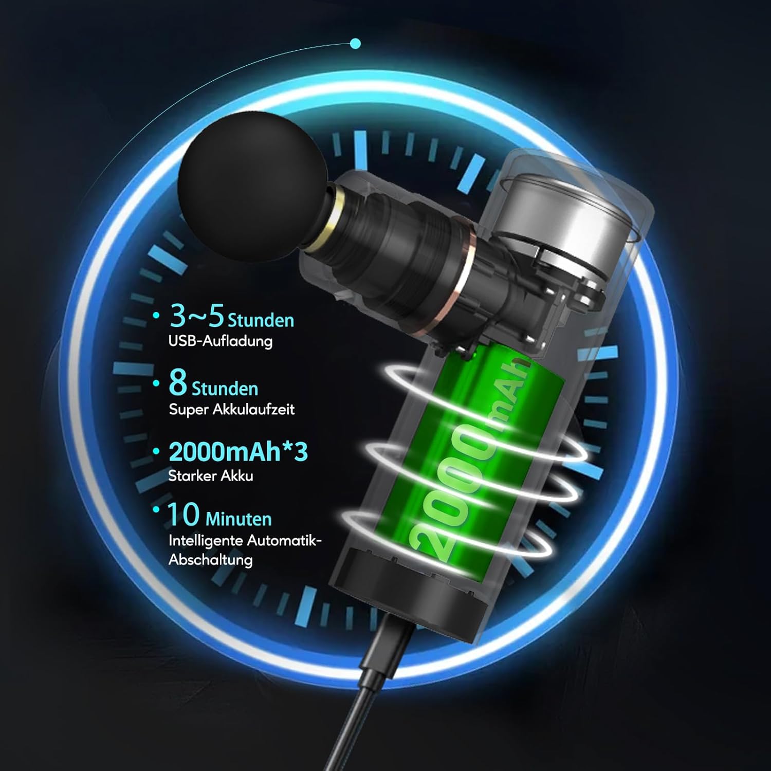 Thumbnail 5 de arboleaf Massagepistole mini mit AI: 4 Aufsätze, 4 manuelle Stufen & Automatik bis 3.200 U/min
