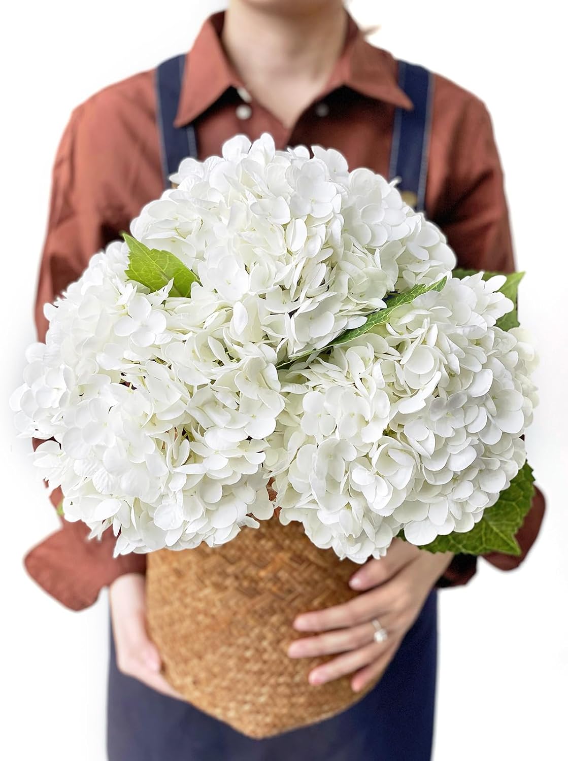 Detalle de JINWOE J-01-W sztuczne hortensje 53 cm, białe, lateksowe, realistyczne