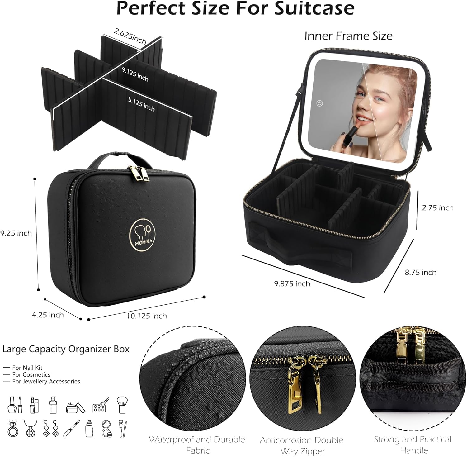 Detalle 2 de MOMIRA Travel Makeup Bag with Lighted Mirror 2000mAh