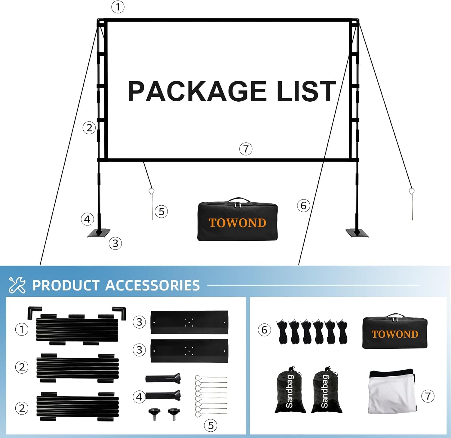 Thumbnail 4 de TOWOND Projector Screen and Stand (100-inch, 16:9) portable front/rear projection setup