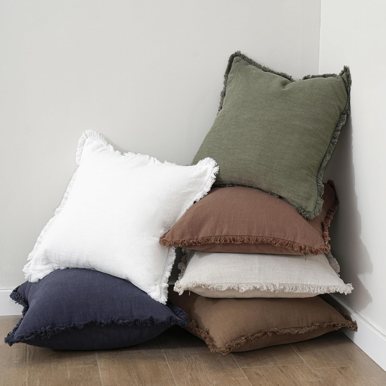 Thumbnail 5 de Foindtower 18x18 Linen Fringe Pillow Covers Olive Green 🛋