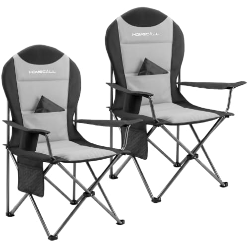 Detalle de Homecall Campingstuhl Faltbar bis 150 kg – Angelstuhl 108 cm, Grau (2 Stück)