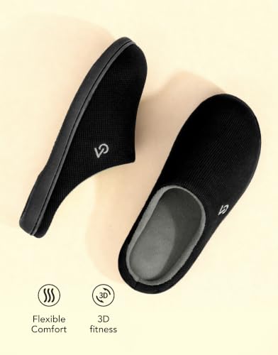 Detalle de VeraCosy Men’s Two-Tone Memory Foam Slippers (Muted Black Grey), UK 9.5