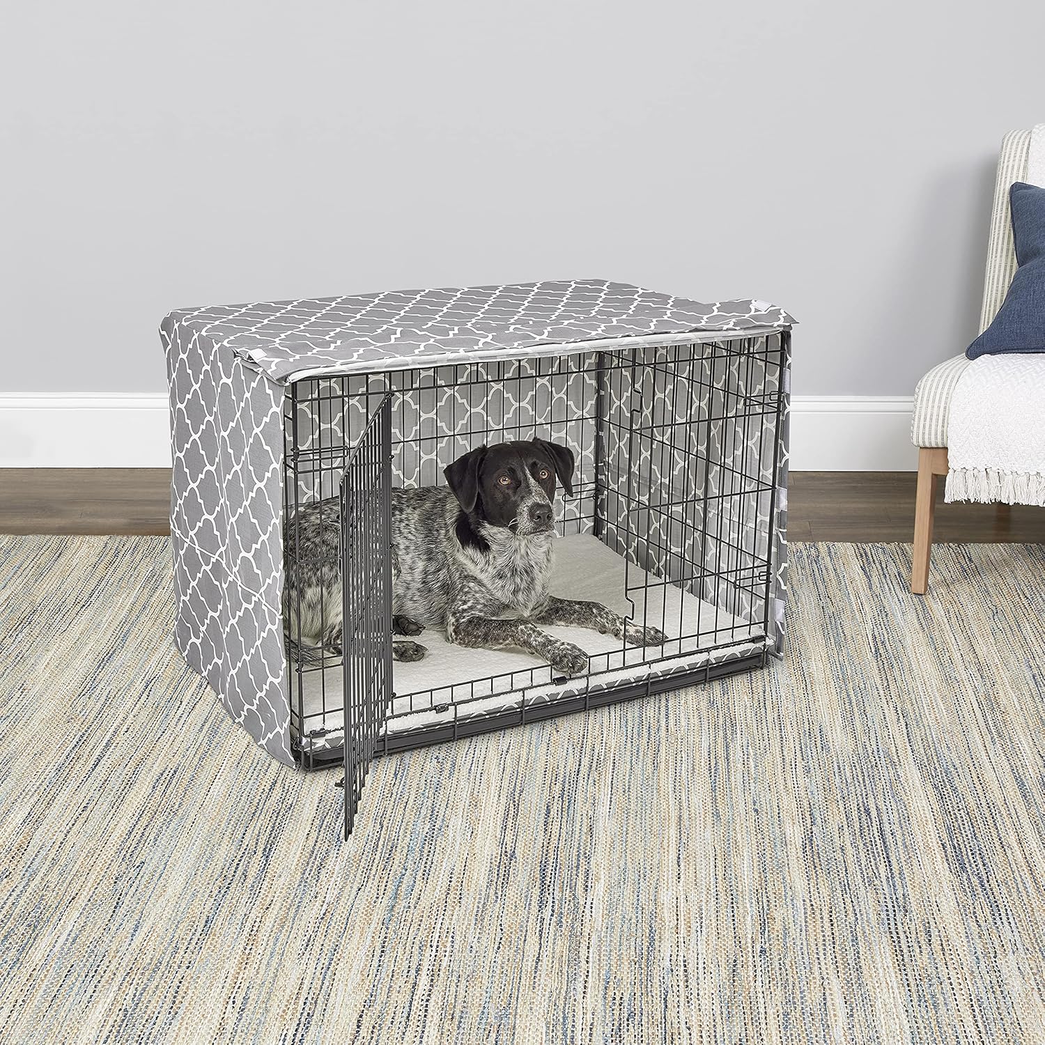 Detalle de New World Intermediate Dog Crate Cover with Teflon Fabric Protector — 91cm Crate Fit, Gray Designer Print