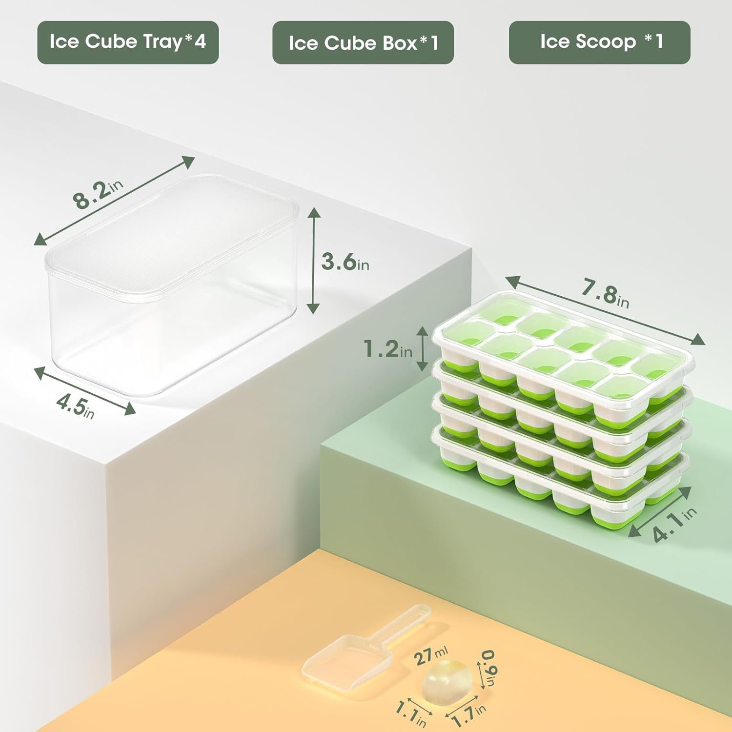 Detalle 2 de DOQAUS 4-Pack Silicone Ice Cube Trays with Lid and Bin – Stackable Freezer Ice System