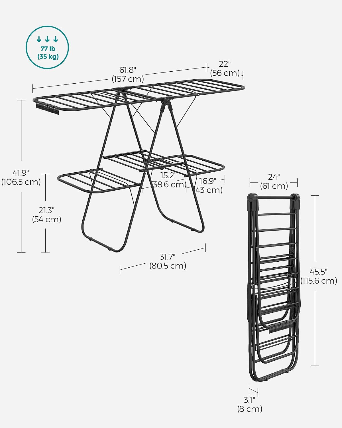 Detalle 2 de SONGMICS Clothes Drying Rack, 33 Rails