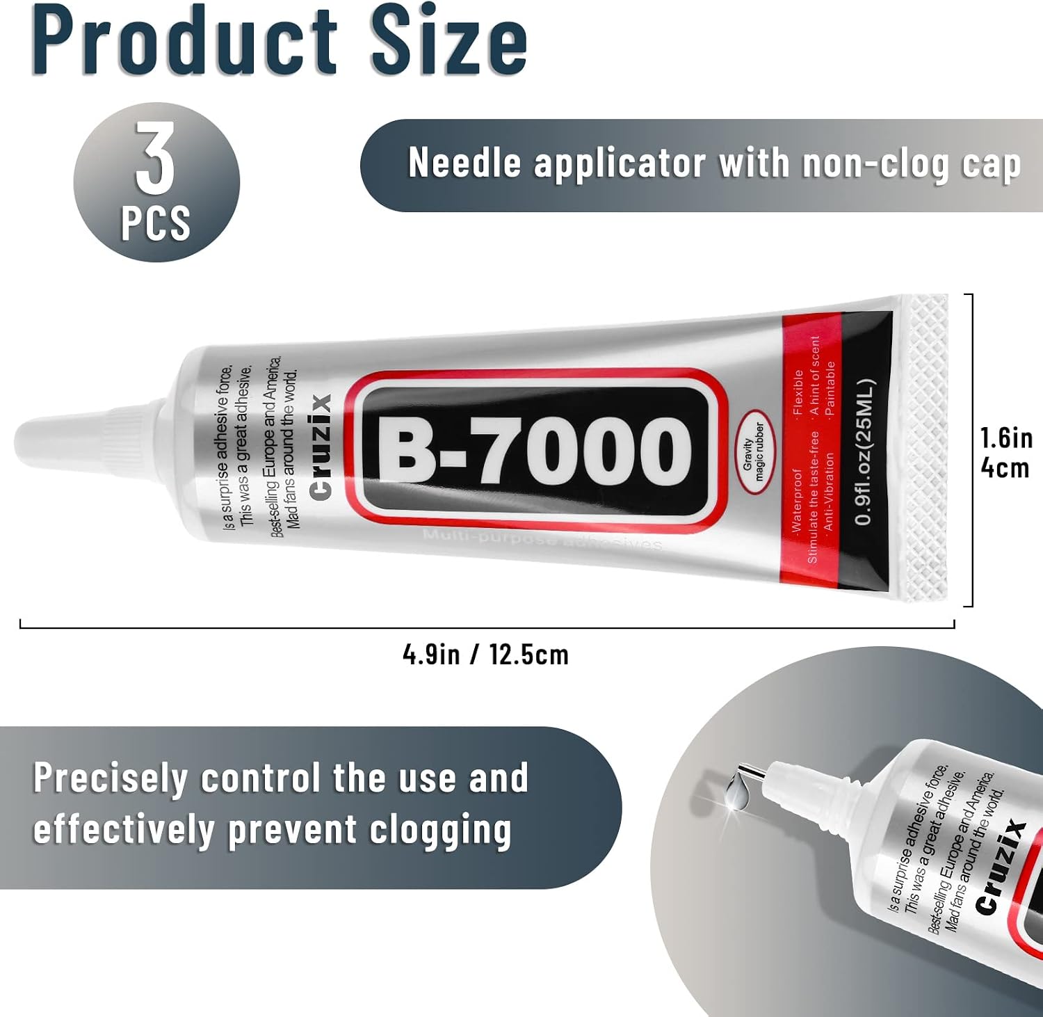 Thumbnail 6 de Cruzix RZ7813 B-7000 Multipurpose Adhesive, Clear Precision Tip, 3 × 25 ml