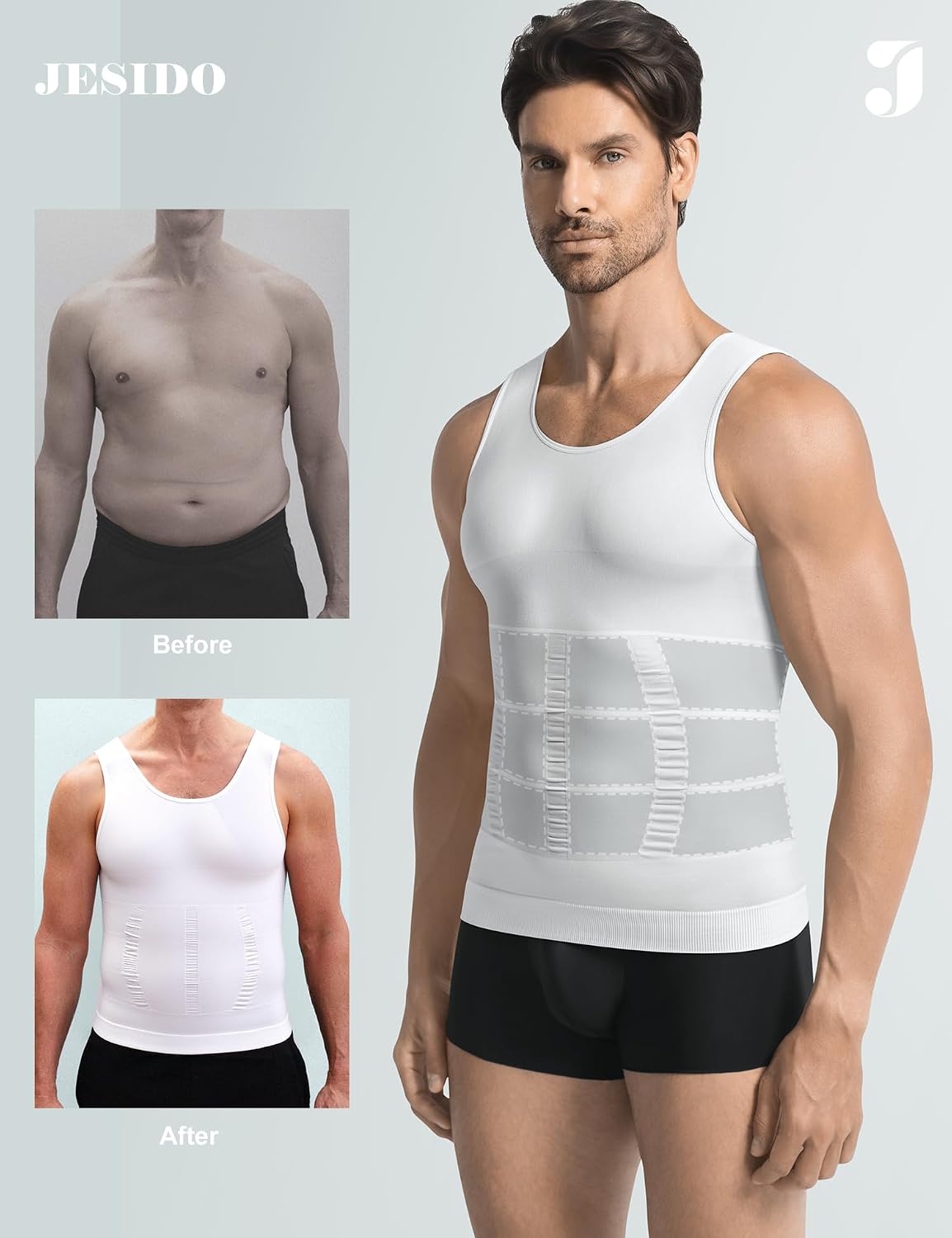 Thumbnail 3 de JESIDO 3 Pack Compression Shirt for Men — Slimming Body Shaper & Tummy Control Tank Top