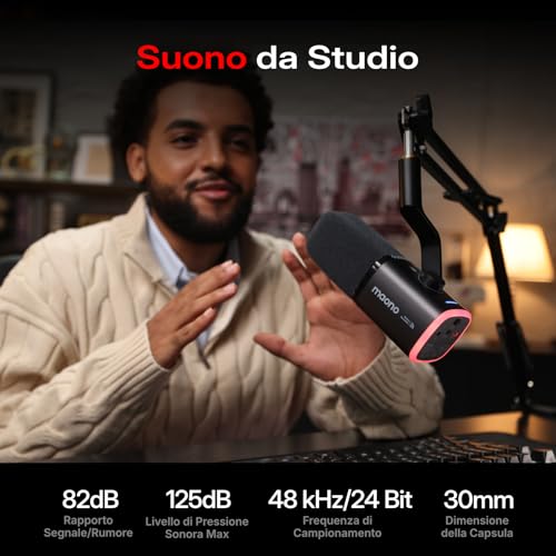 Detalle 2 de MAONO PD100W Microfono Gaming Wireless: libertà, controllo e colore per streaming