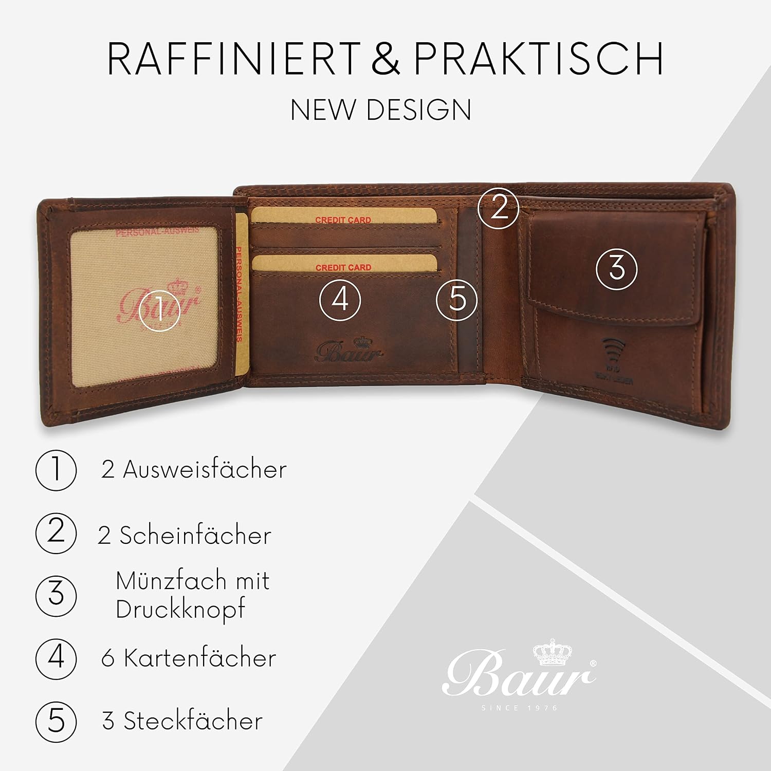 Detalle de Baur Herren Geldbörse Echtes Leder RFID Schutz