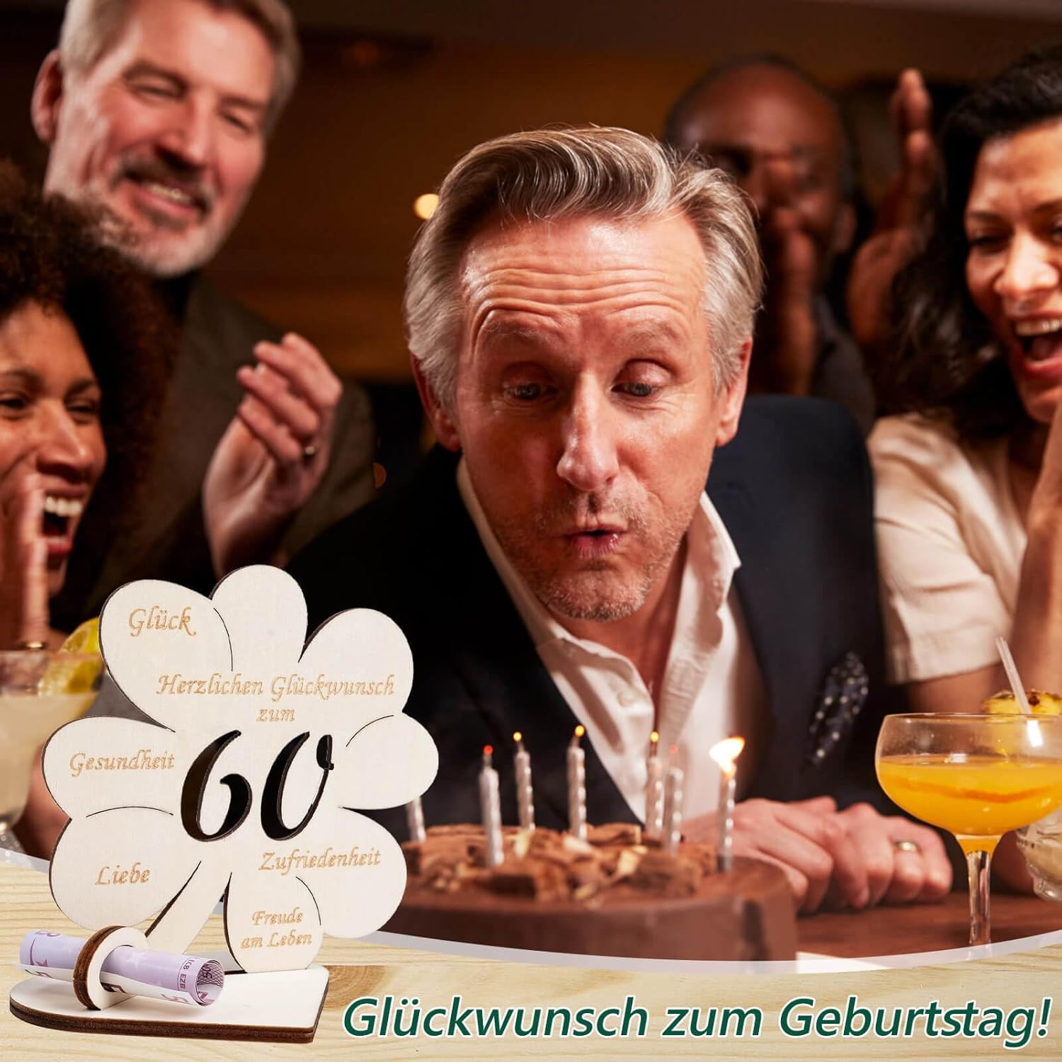Thumbnail 3 de Geldgeschenke zum Geburtstag auf Holzplatte mit Kleeblatt „Glück“ – personalisierbar als Geldgeschenk & Gästebuch