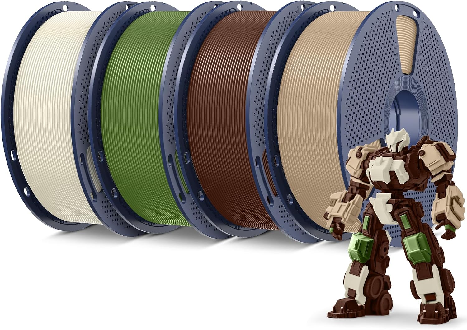 Detalle de SUNLU 4KG PLA Plus 1.75mm Filament – Neatly Wound, 4 x 1kg Spools (Bone White, Oak, Coffee Brown, Olive Green)
