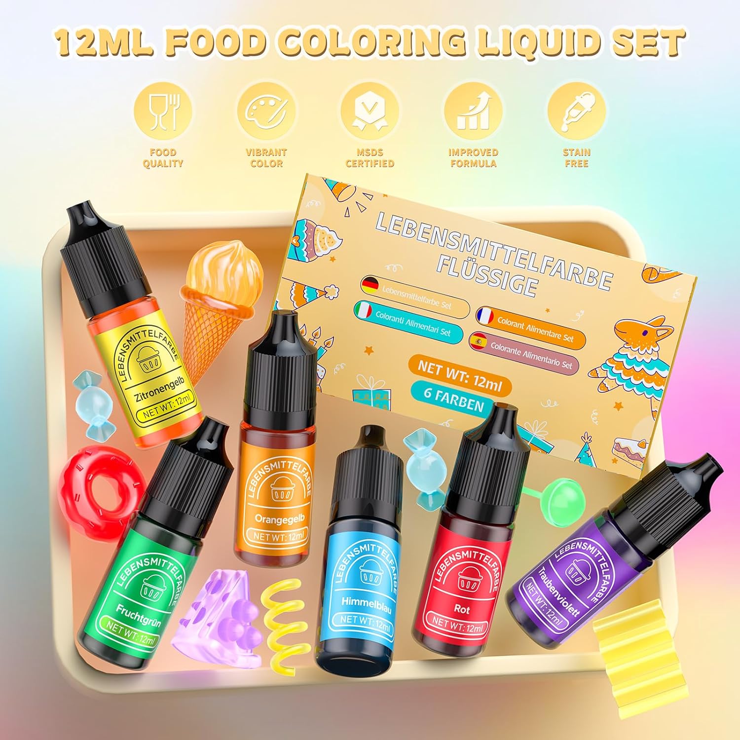 Thumbnail 2 de Wwtop Lebensmittelfarbe 6 Farben x12 ml 🍰