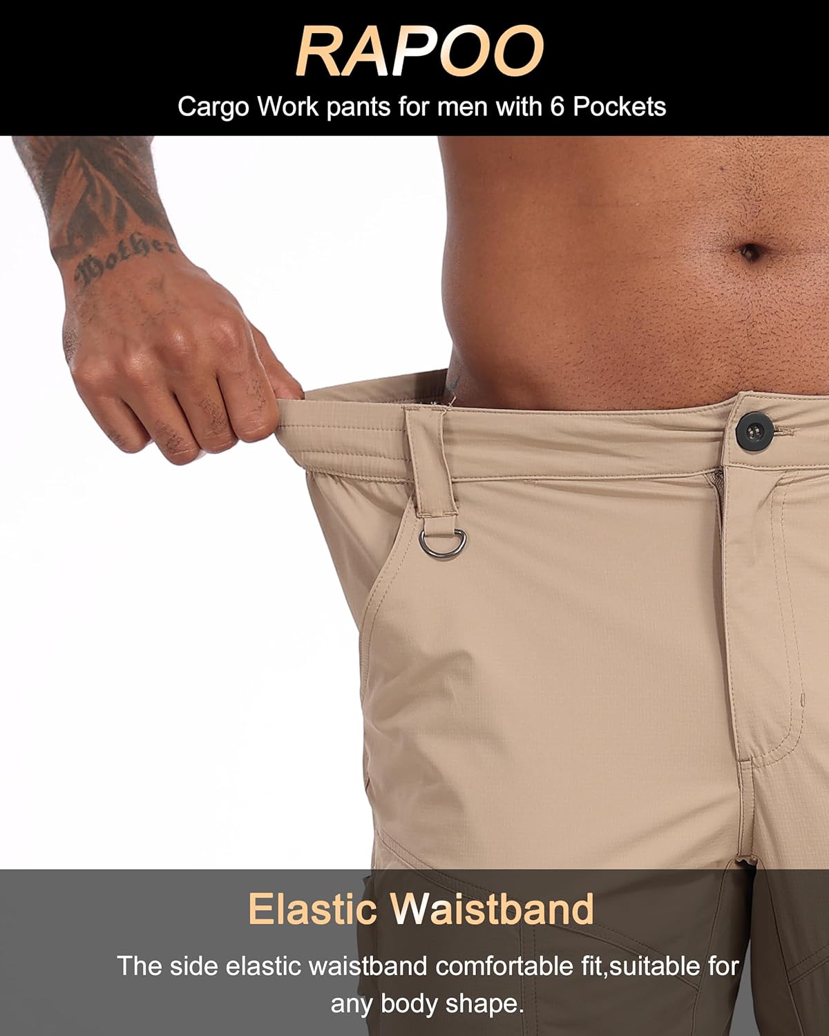 Thumbnail 2 de Rapoo Men's Hiking Pants: Lightweight, Water-Resistant Nylon Cargo with 6 Pockets
